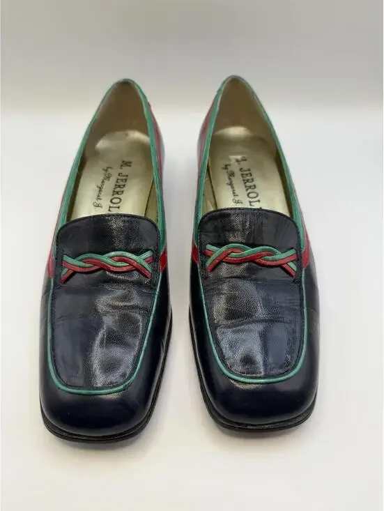 VTG M. Jerrold by Margaret J. Women’s Shoes Navy W/Green Red Trim 7.5 - Picture 2 of 9